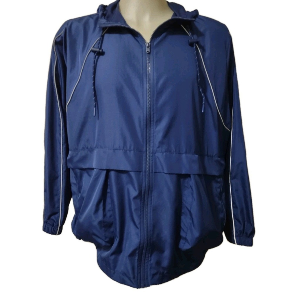 Ideology‎ Windbreaker Men's Size 2X Blue Hooded Full Zip  Drawstring Zip Pockets